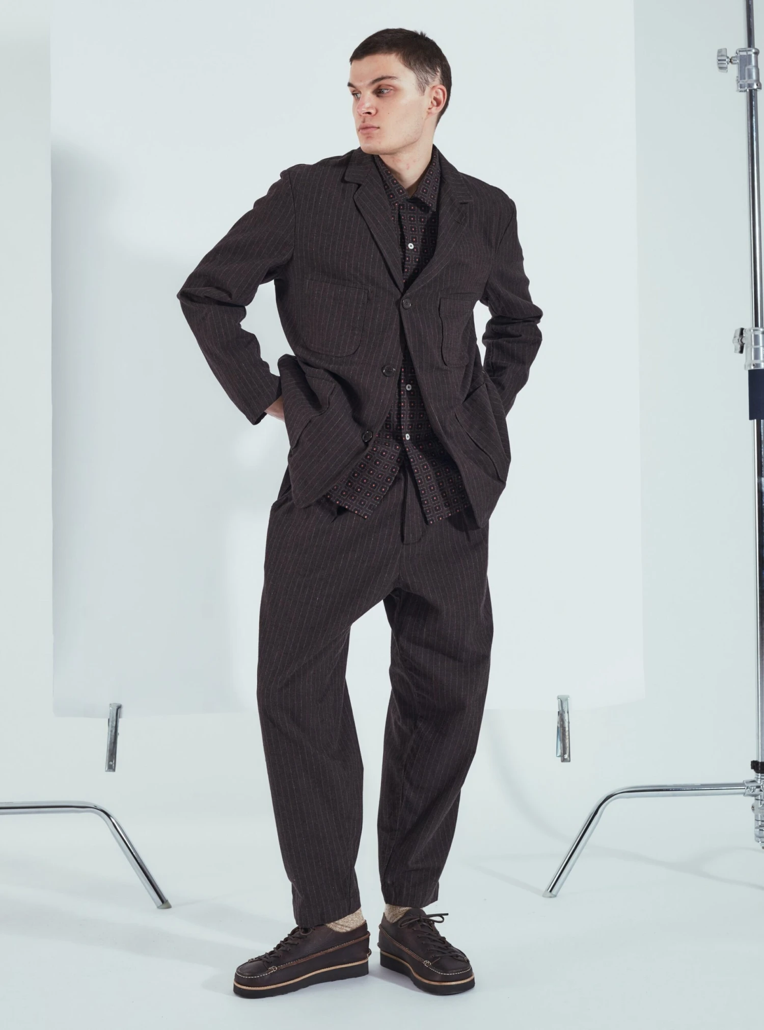 Universal Works Five Pocket Jacket In Brown Italian Pinstripe - Image 6