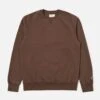 Universal Works Classic Crew Sweatshirt In Brown Dry Handle Brushback