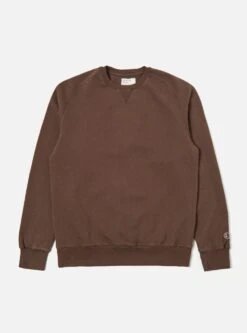 Universal Works Classic Crew Sweatshirt In Brown Dry Handle Brushback