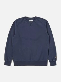Universal Works Classic Crew Sweatshirt In Navy Dry Handle Brushback