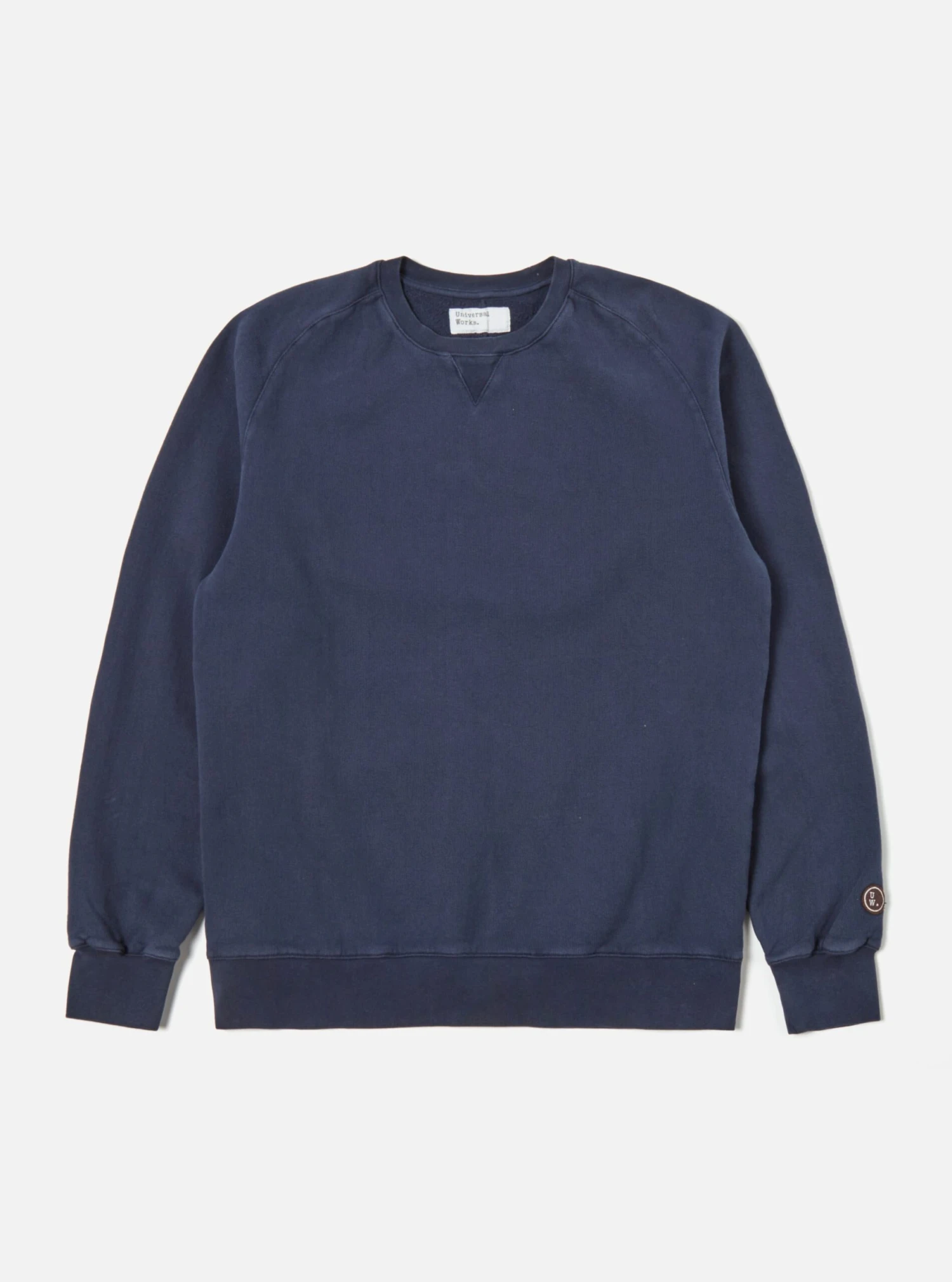 Universal Works Classic Crew Sweatshirt In Navy Dry Handle Brushback