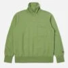 Universal Works Half Zip Sweatshirt In Green Dry Handle Brushback