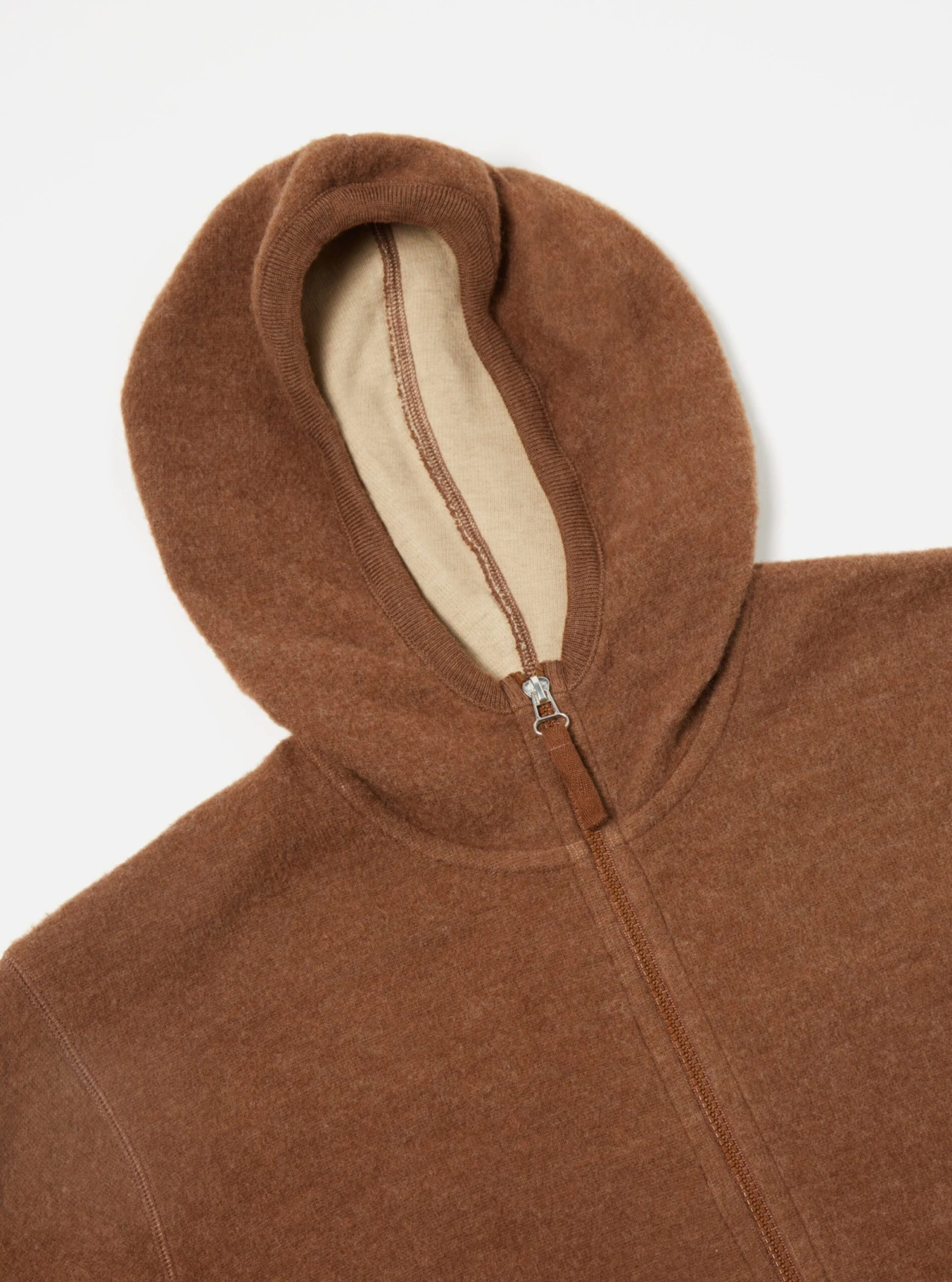 Universal Works Surfer Hoodie In Brown Soft Wool Cotton Knit - Image 3