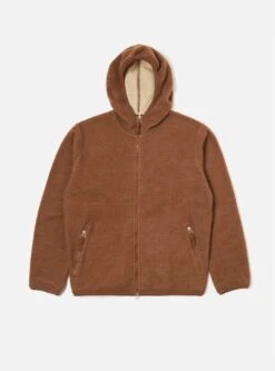Universal Works Surfer Hoodie In Brown Soft Wool Cotton Knit