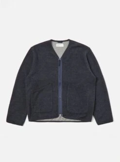 Universal Works Zip Liner Jacket In Blue Soft Wool Cotton Knit
