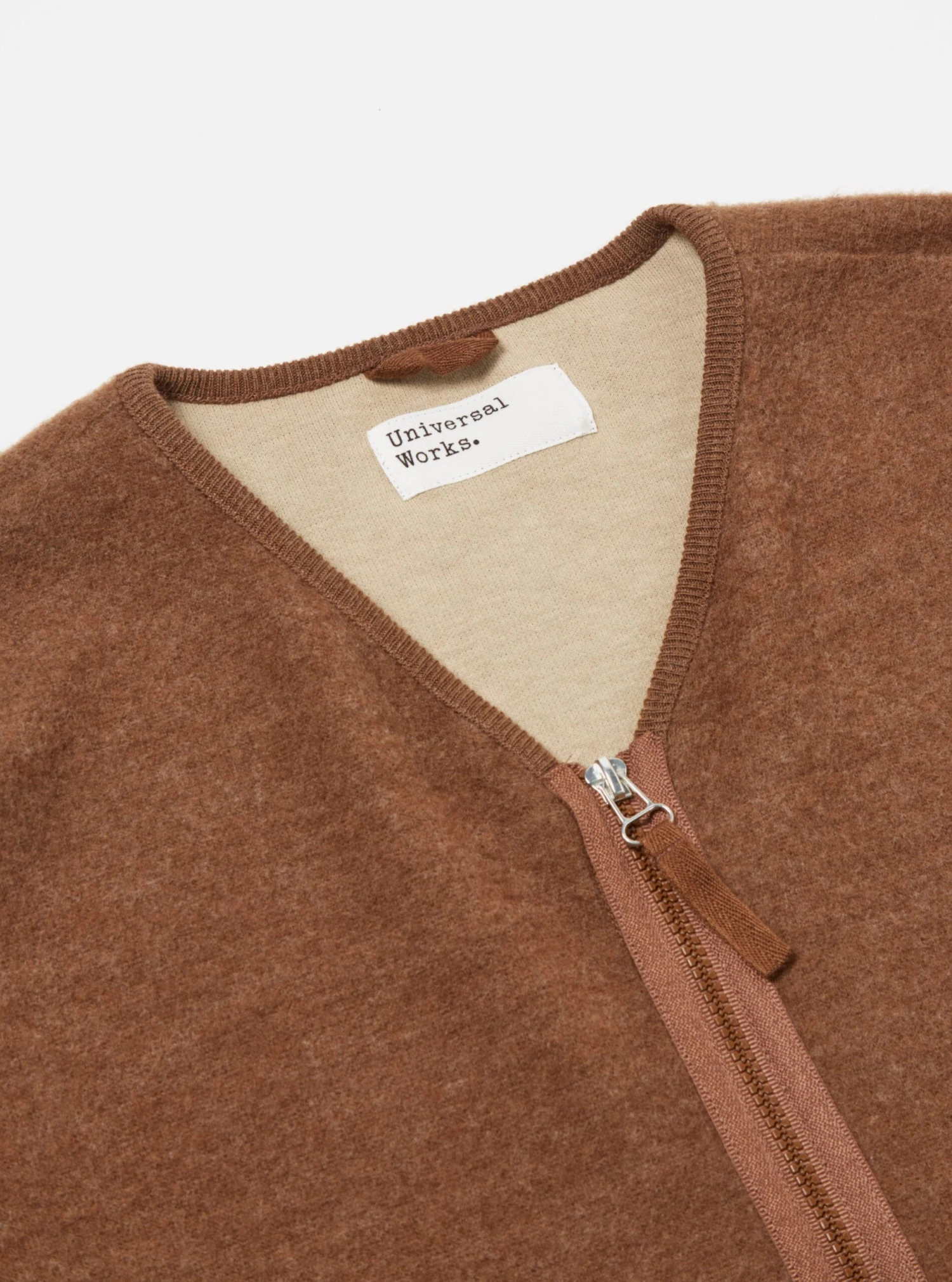 Universal Works Zip Liner Jacket In Brown Soft Wool Cotton Knit - Image 4