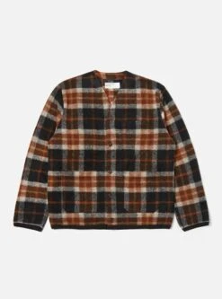 Universal Works Cardigan In Brown British Check Fleece