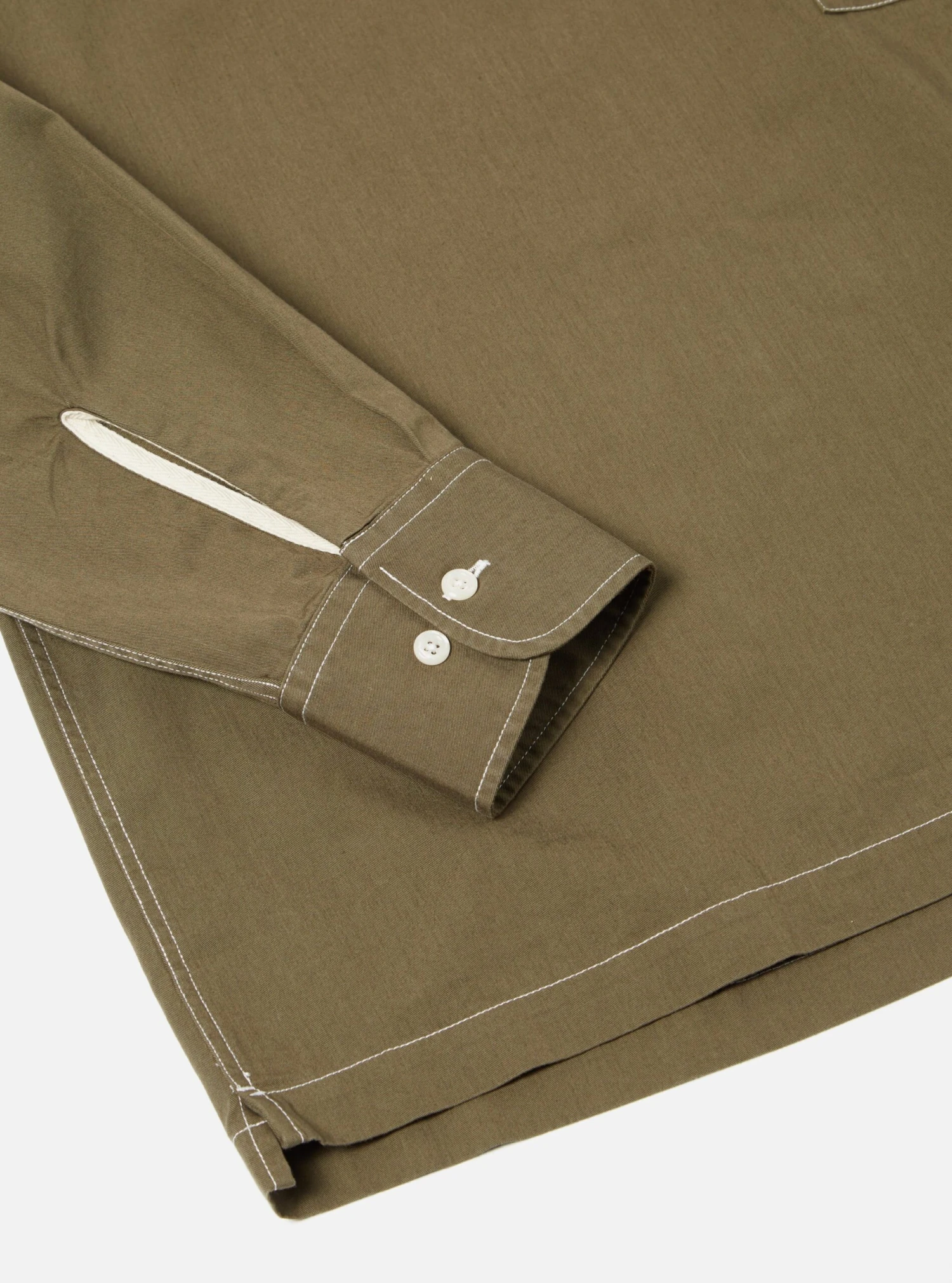 Universal Works Pullover L/S Shirt In Olive Scuba Cotton - Image 4