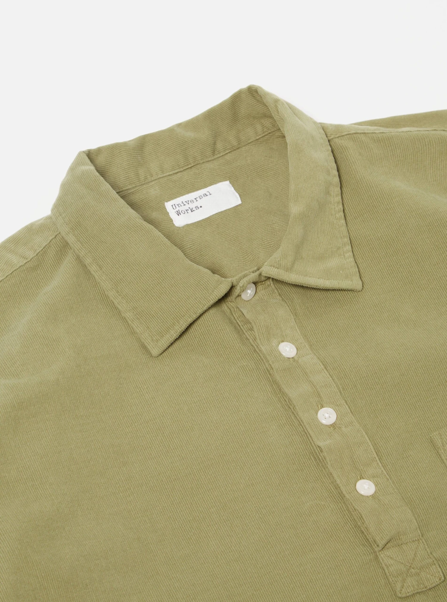 Universal Works Pullover L/S Shirt In Olive Super Fine Cord - Image 3