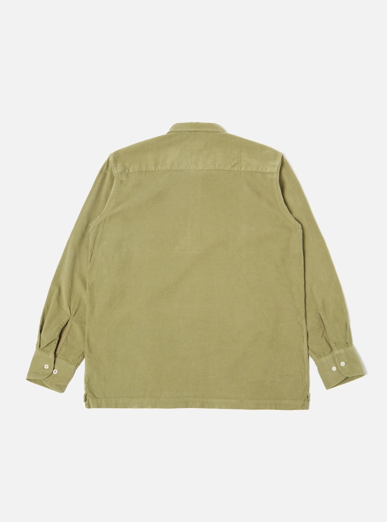 Universal Works Pullover L/S Shirt In Olive Super Fine Cord - Image 2