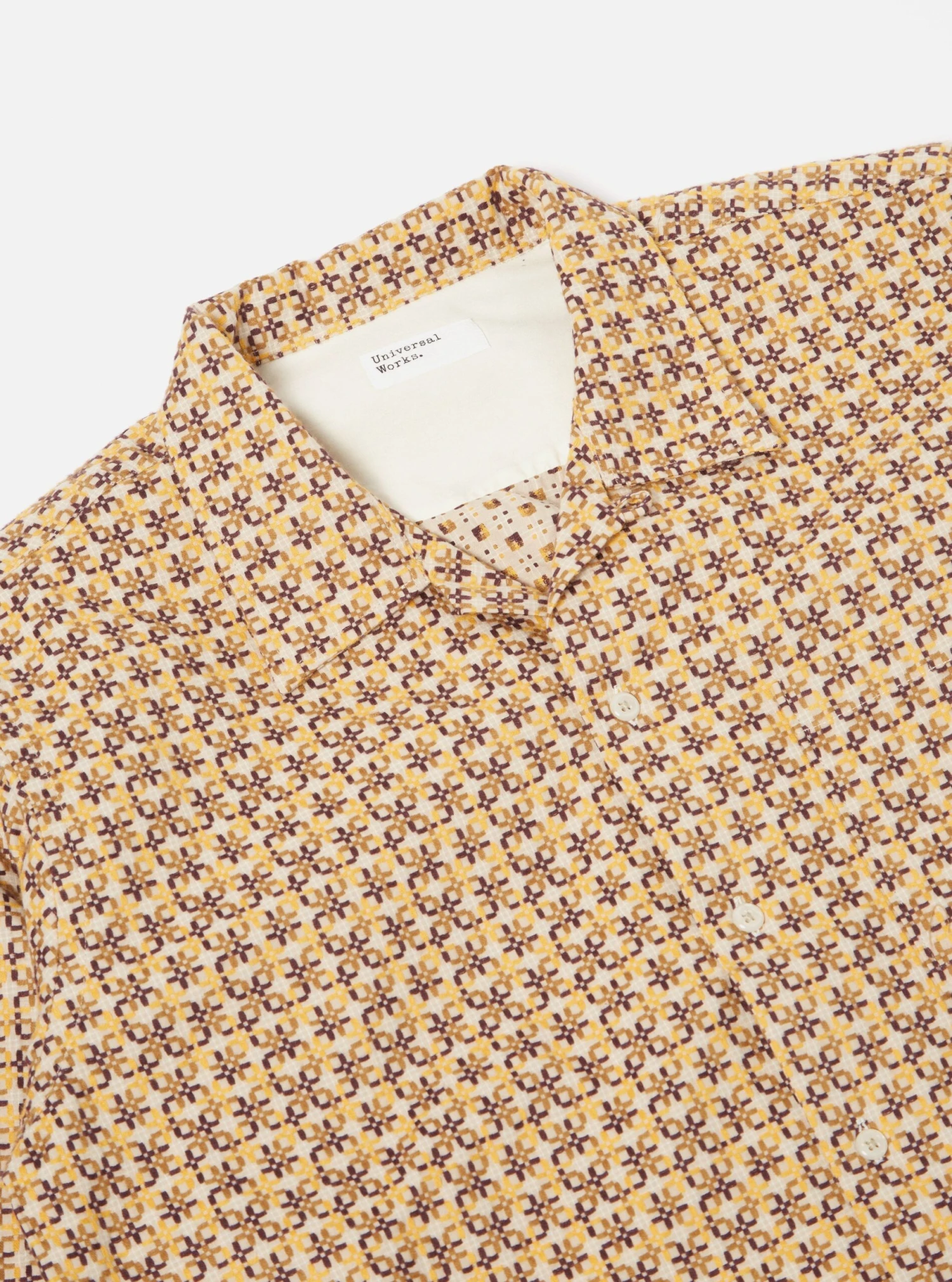 Universal Works L/S Camp Shirt In Taupe Carlos Cotton - Image 4