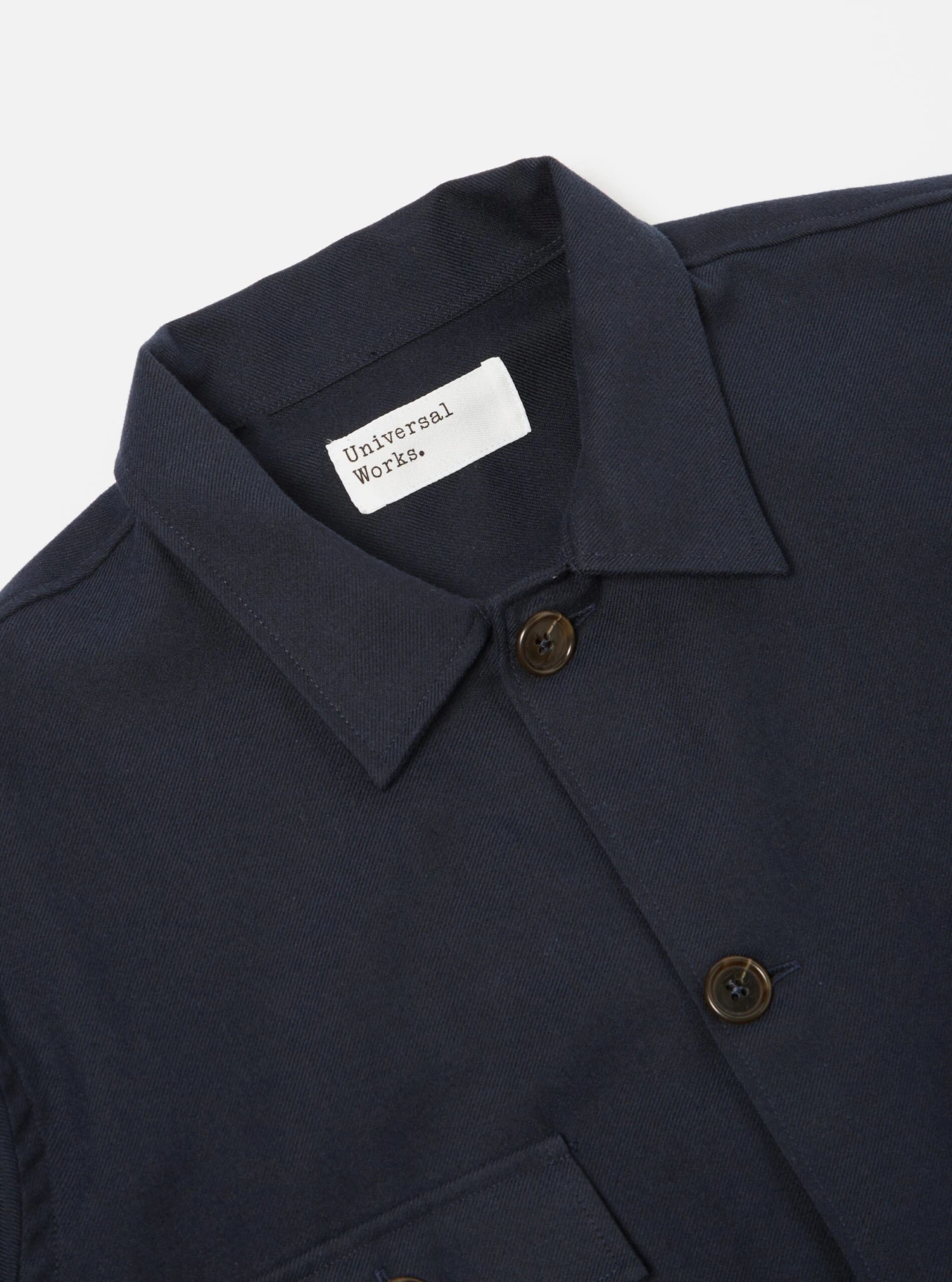 Universal Works Dockside Overshirt In Navy Cotton/Wool Twill - Image 3