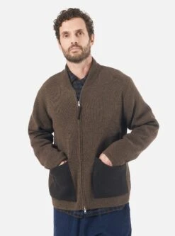 Universal Works Zip Knitwork Jacket In Brown Merino Knit