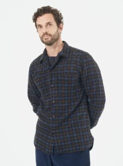 Universal Works Work Shirt In Brown/Sky Checkered Fleece