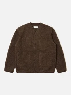 Universal Works Cardigan In Brown Wool Fleece