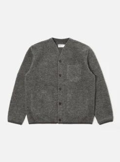 Universal Works Cardigan In Grey Marl Wool Fleece