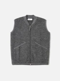 Universal Works Zip Waistcoat In Grey Marl Wool Fleece