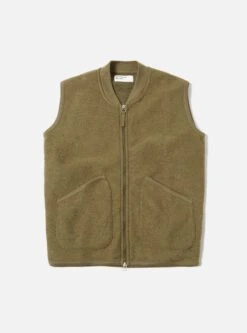 Universal Works Zip Waistcoat In Lovat Wool Fleece