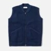 Universal Works Zip Waistcoat In Indigo Wool Fleece