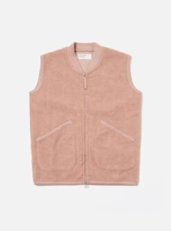 Universal Works Zip Waistcoat In Pink Wool Fleece