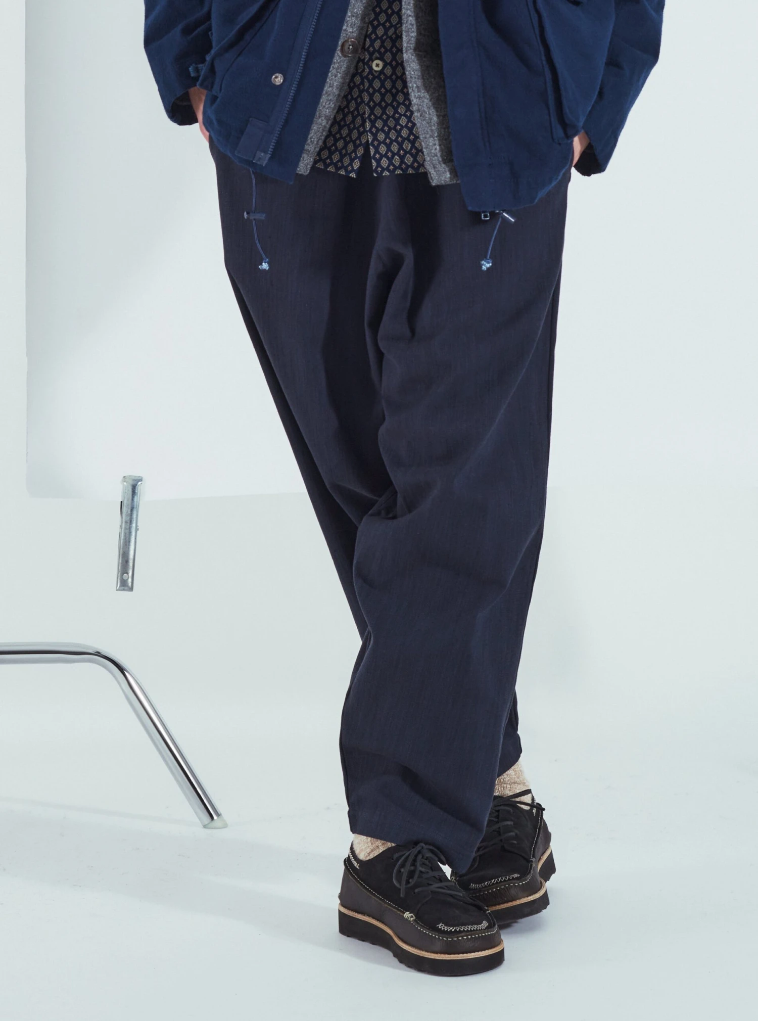 Universal Works Braga Pant In Navy Kyo Cotton - Image 8