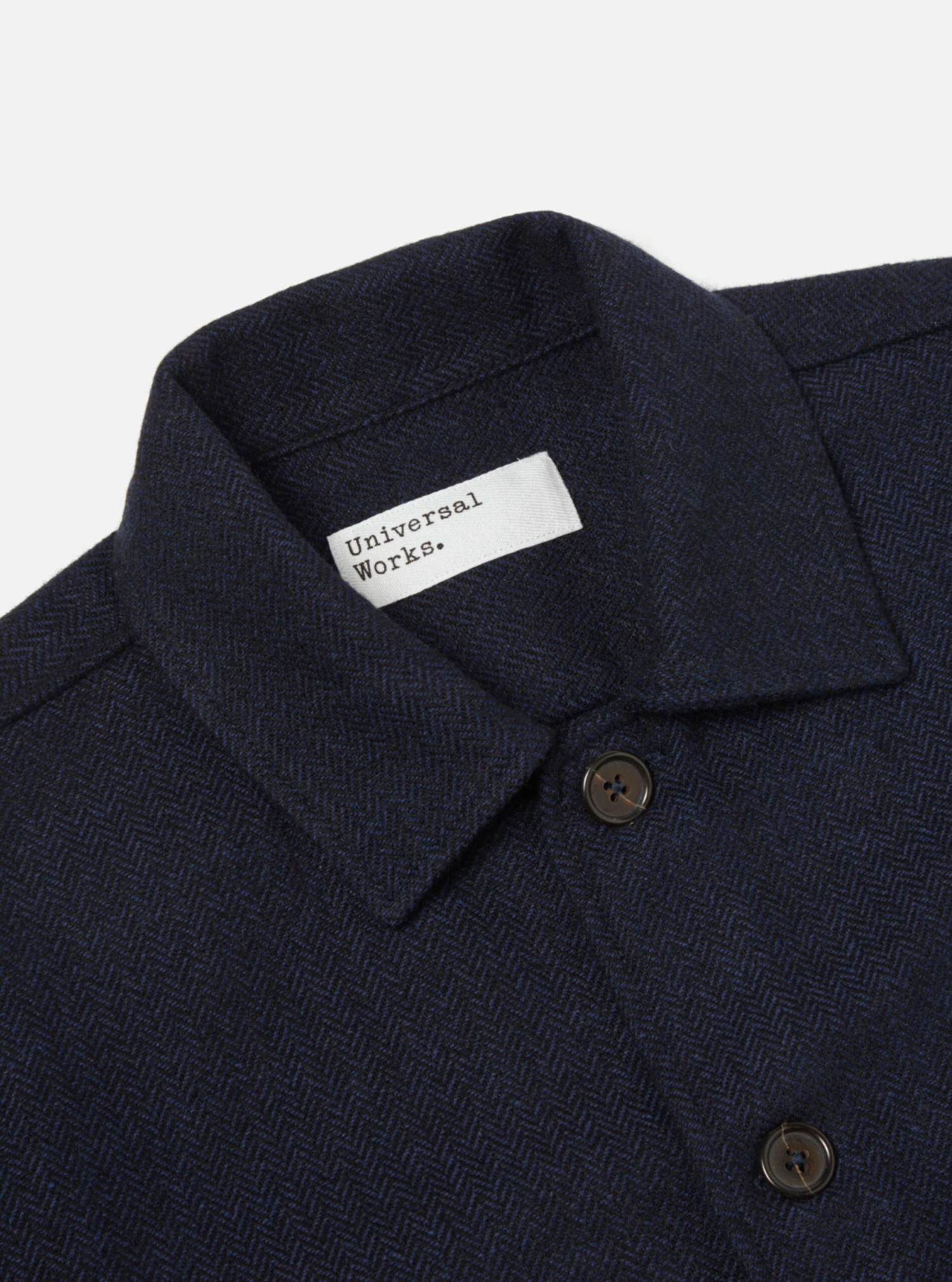 Universal Works Easy Overshirt In Navy Herringbone Recycled Wool - Image 4