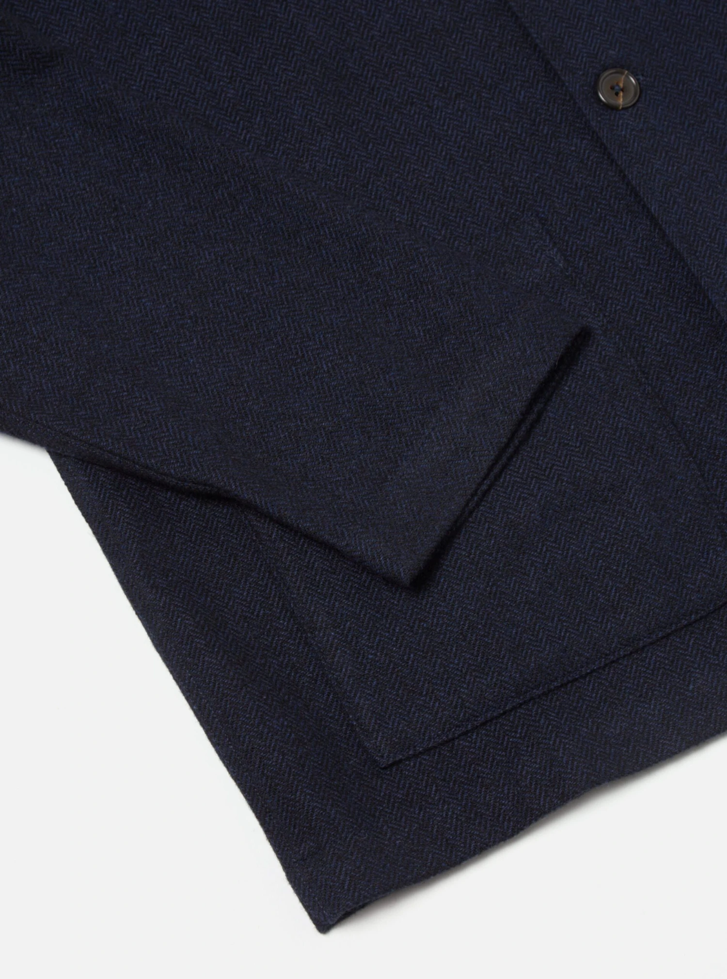 Universal Works Easy Overshirt In Navy Herringbone Recycled Wool - Image 7