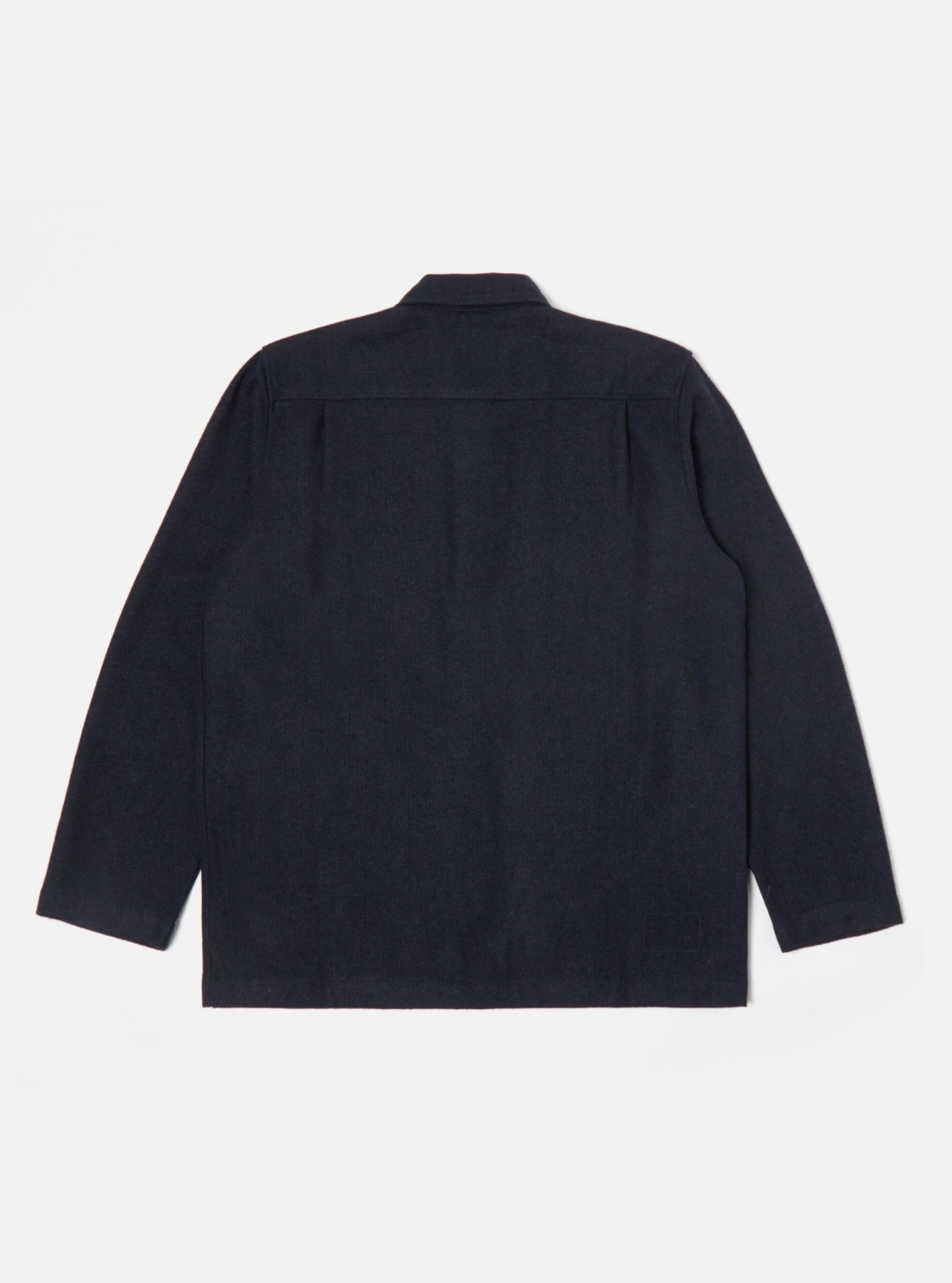 Universal Works Easy Overshirt In Navy Herringbone Recycled Wool - Image 3
