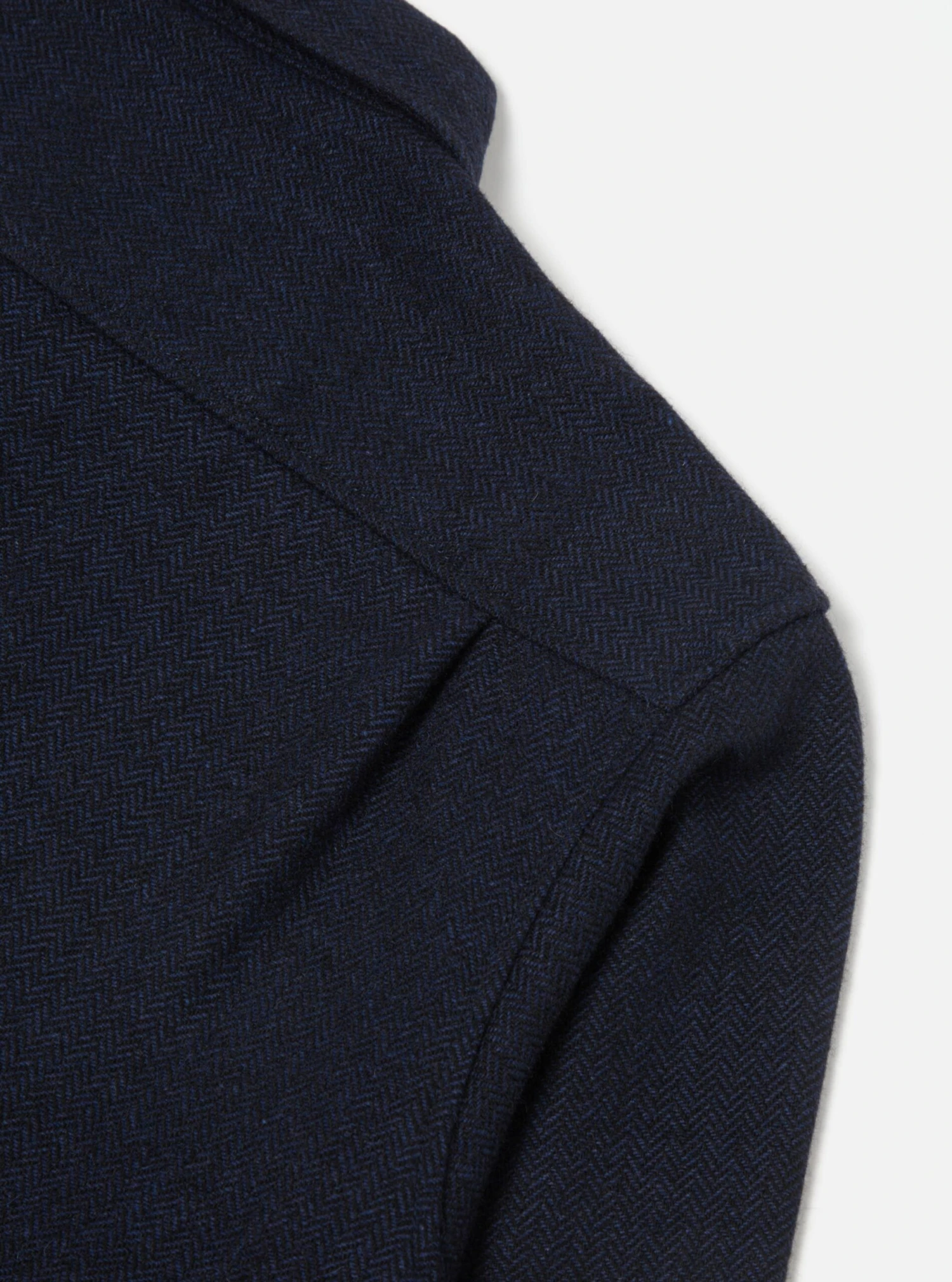 Universal Works Easy Overshirt In Navy Herringbone Recycled Wool - Image 5