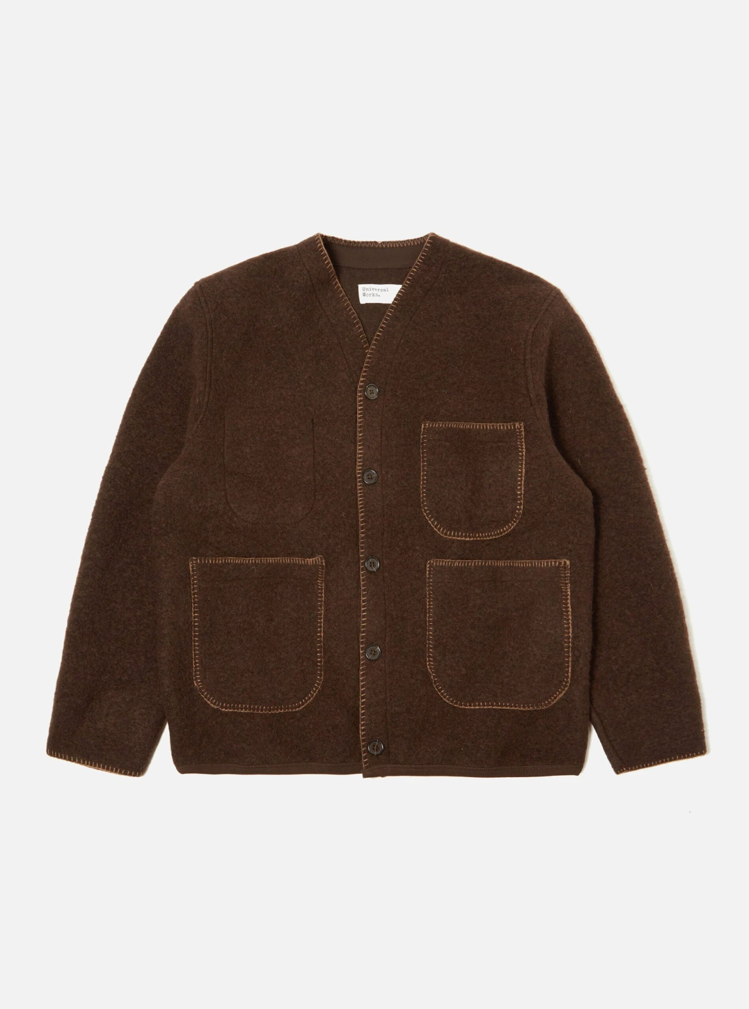 Universal Works Blanket Cardigan In Brown Studio Wool Mix - Image 2