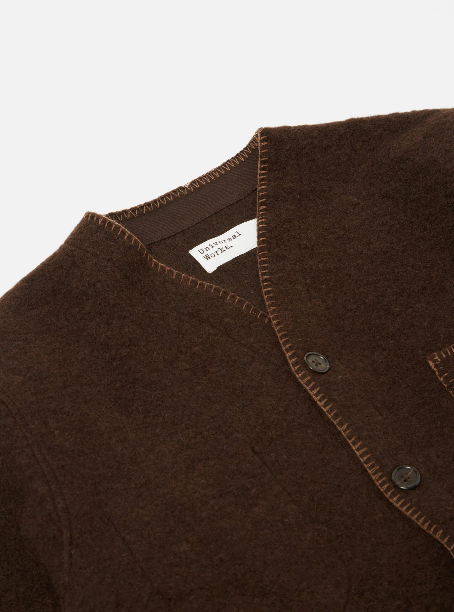 Universal Works Blanket Cardigan In Brown Studio Wool Mix - Image 4