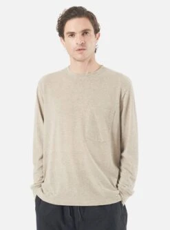 Universal Works L/S Big Pocket Tee In Sand Recycled Wool Mix SJ