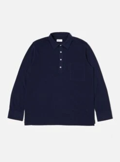 Universal Works Pullover L/S Shirt In Navy Recycled Wool Mix SJ
