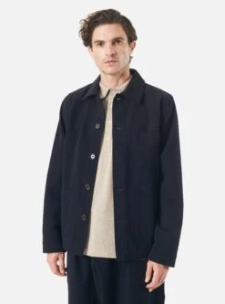 Universal Works Field Jacket In Navy Wool/Cotton Seersucker