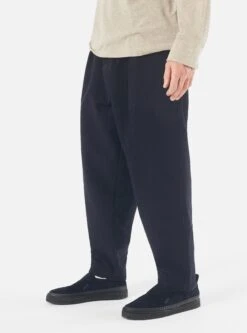 Universal Works Pleated Track Pant In Navy Wool Cotton Seersucker