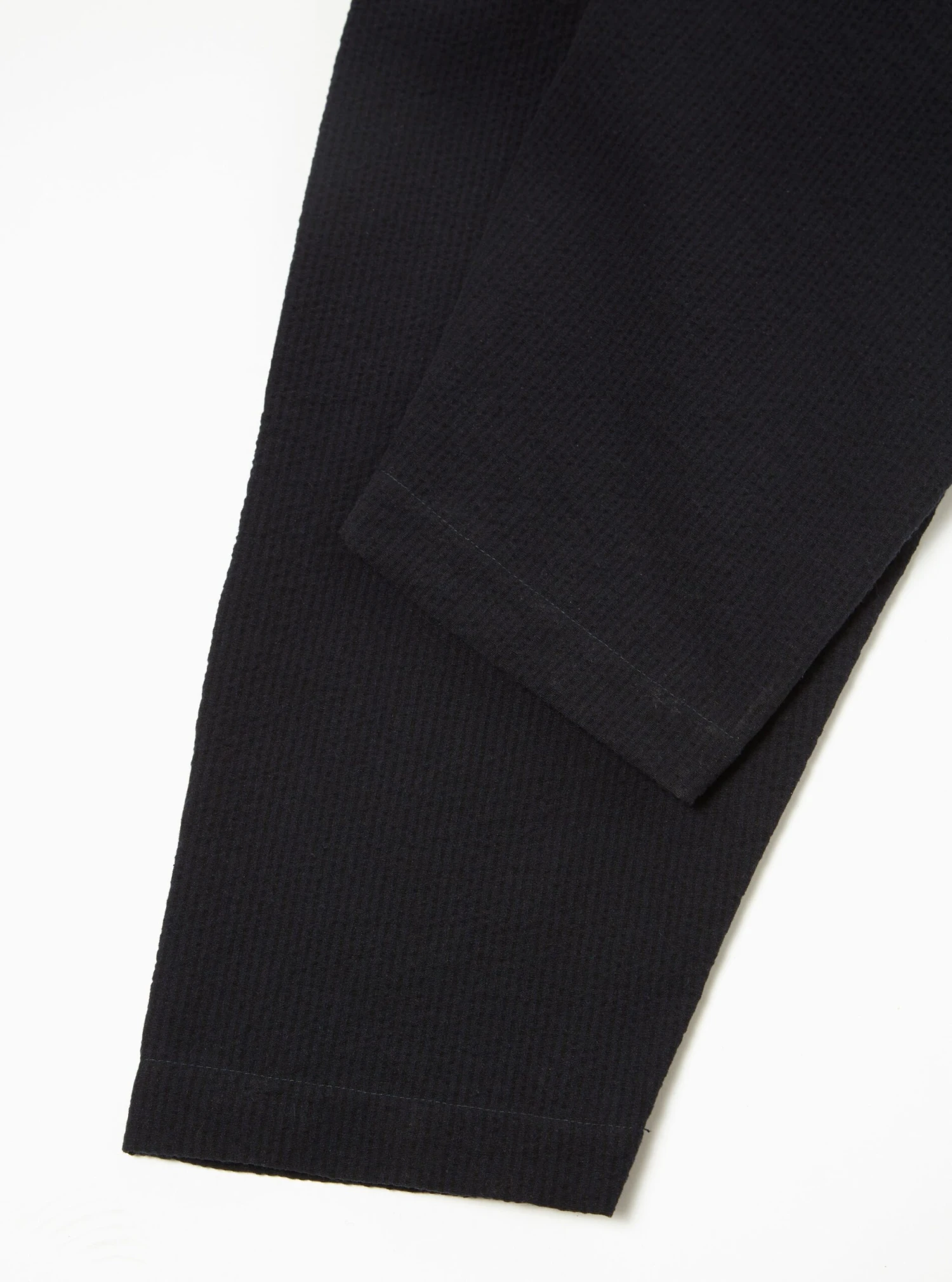 Universal Works Pleated Track Pant In Navy Wool Cotton Seersucker - Image 6
