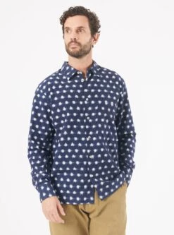 Universal Works Square Pocket Shirt In Indigo Vintage Double Ikat