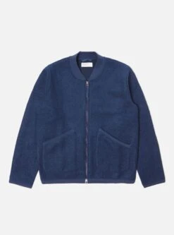 Universal Works Zip Bomber In Indigo Wool Fleece