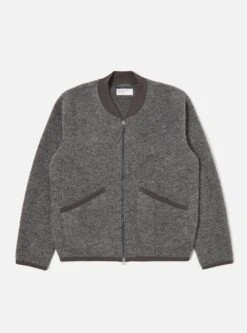 Universal Works Zip Bomber In Grey Marl Wool Fleece