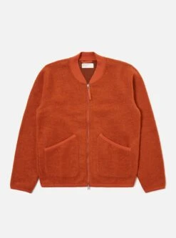 Universal Works Zip Bomber In Orange Wool Fleece