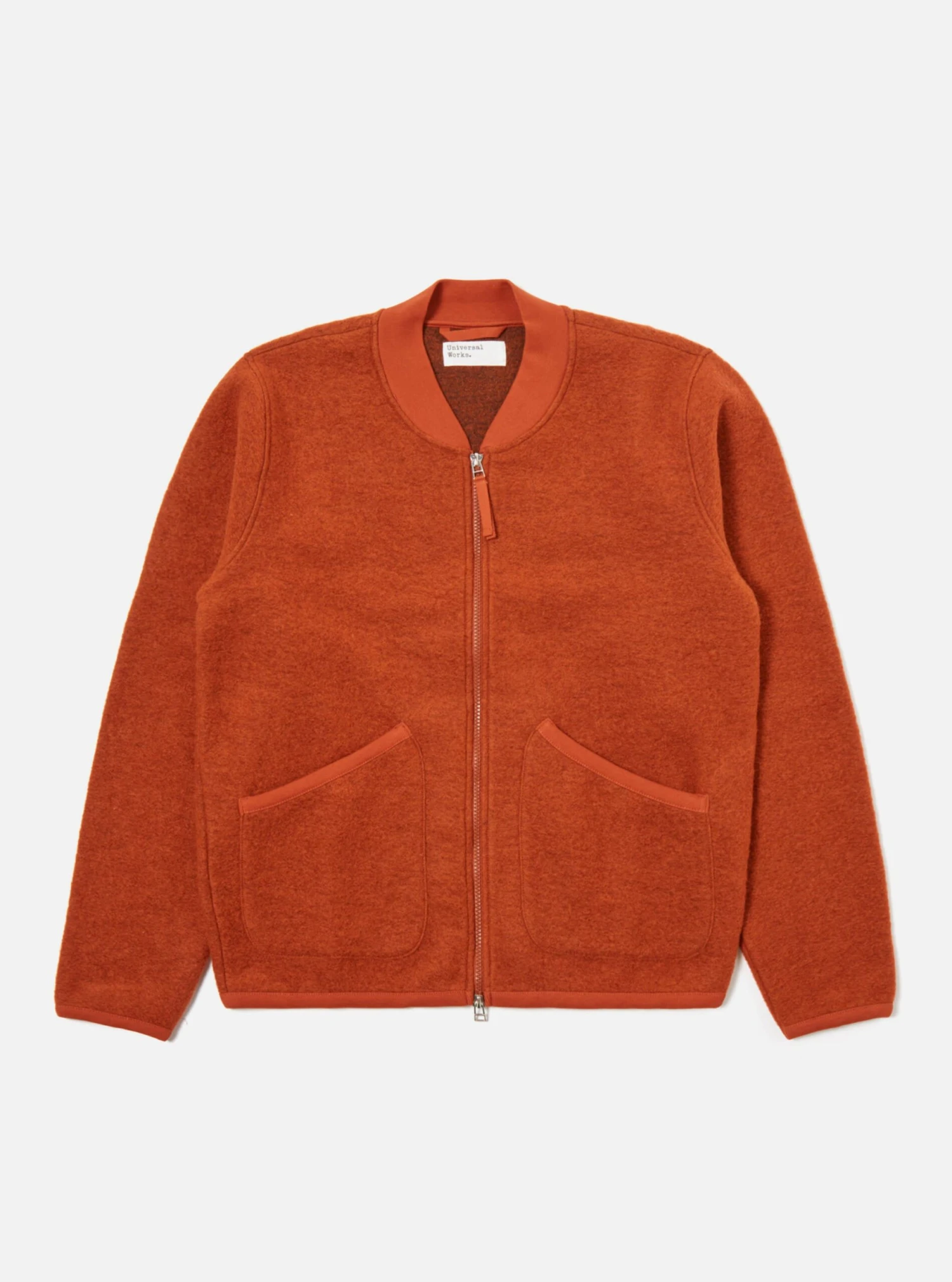 Universal Works Zip Bomber In Orange Wool Fleece