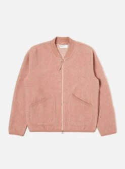Universal Works Zip Bomber In Pink Wool Fleece