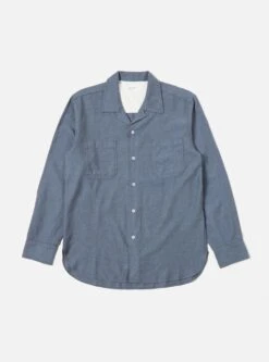 Universal Works Work Shirt In Blue IT Brushed Twill