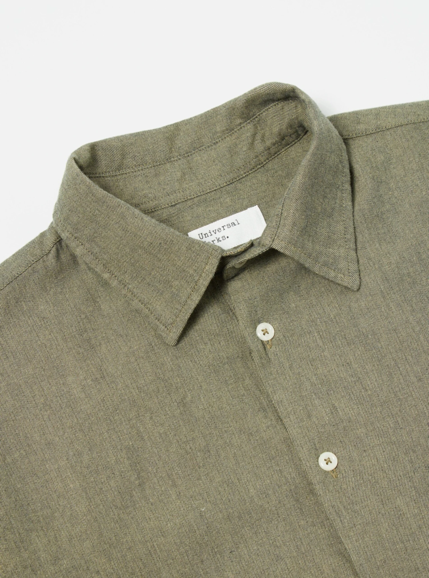 Universal Works Square Pocket Shirt In Olive IT Brushed Twill - Image 4