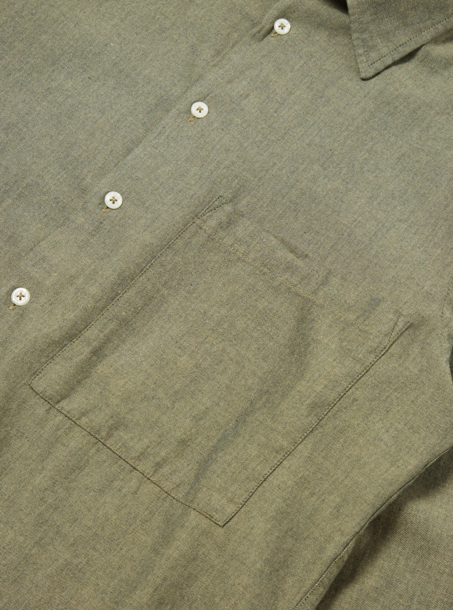 Universal Works Square Pocket Shirt In Olive IT Brushed Twill - Image 5
