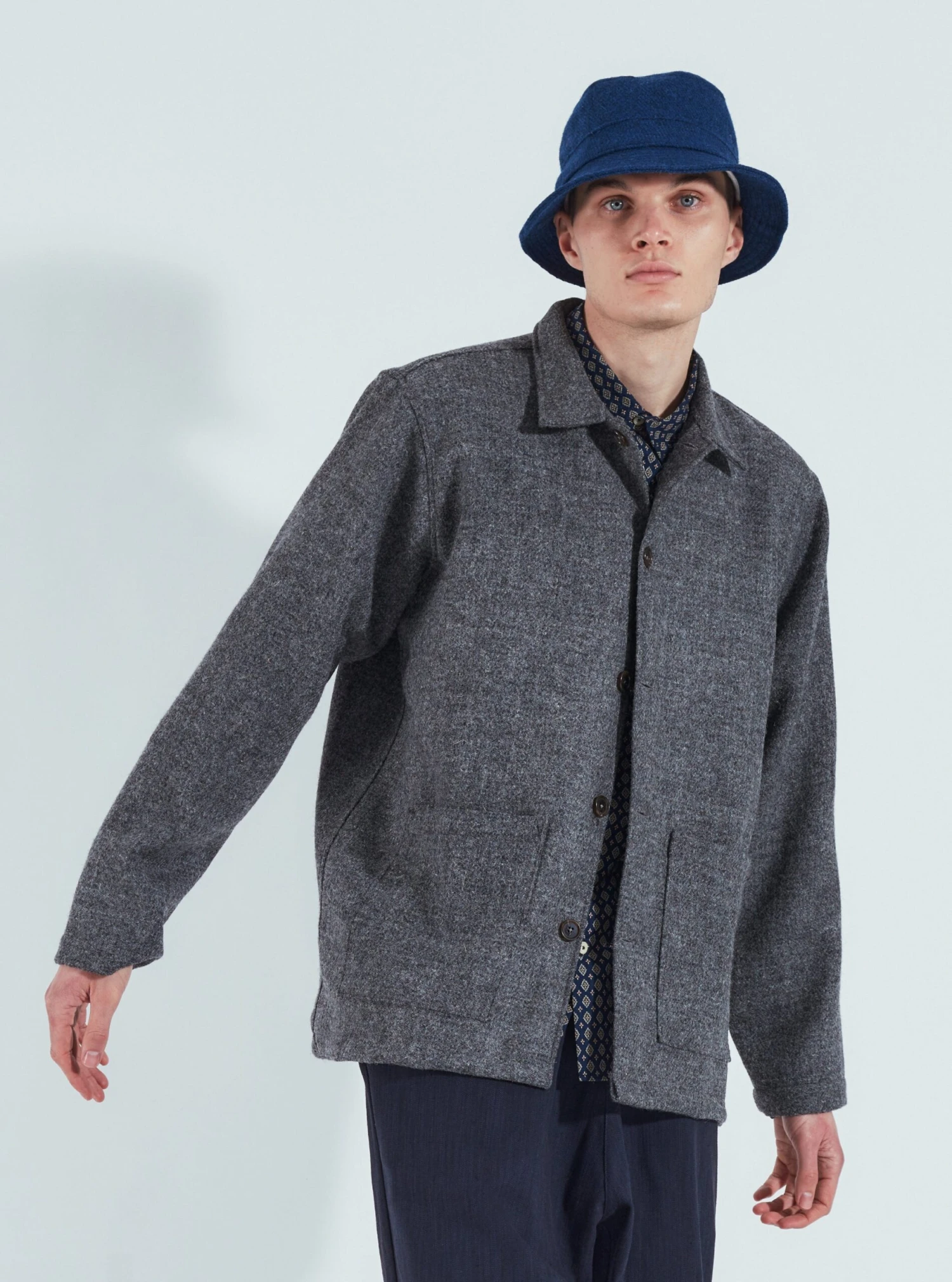 Universal Works Easy Over Jacket In Grey Harris Tweed