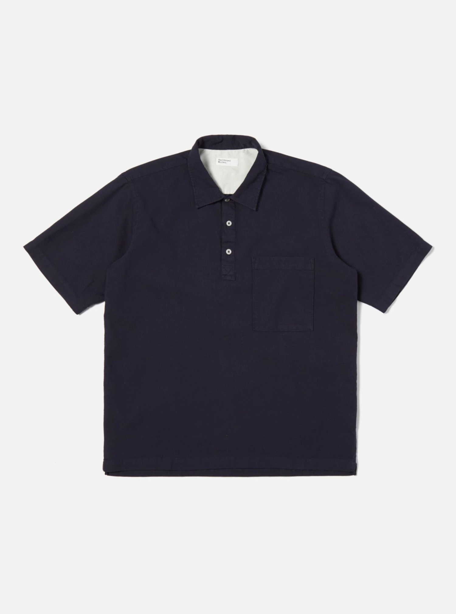 Universal Works Pullover S/S Shirt In Navy Barca Dobby Cotton