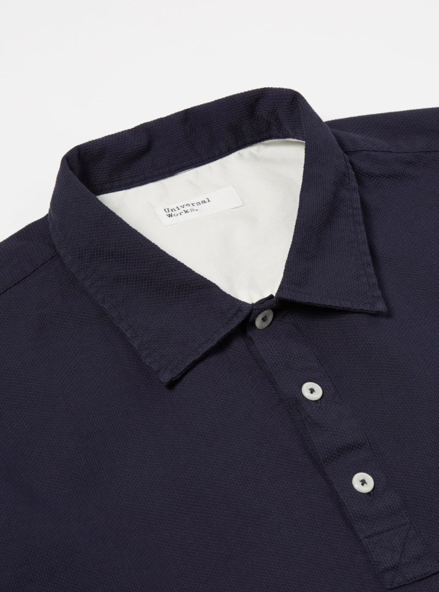 Universal Works Pullover S/S Shirt In Navy Barca Dobby Cotton - Image 3