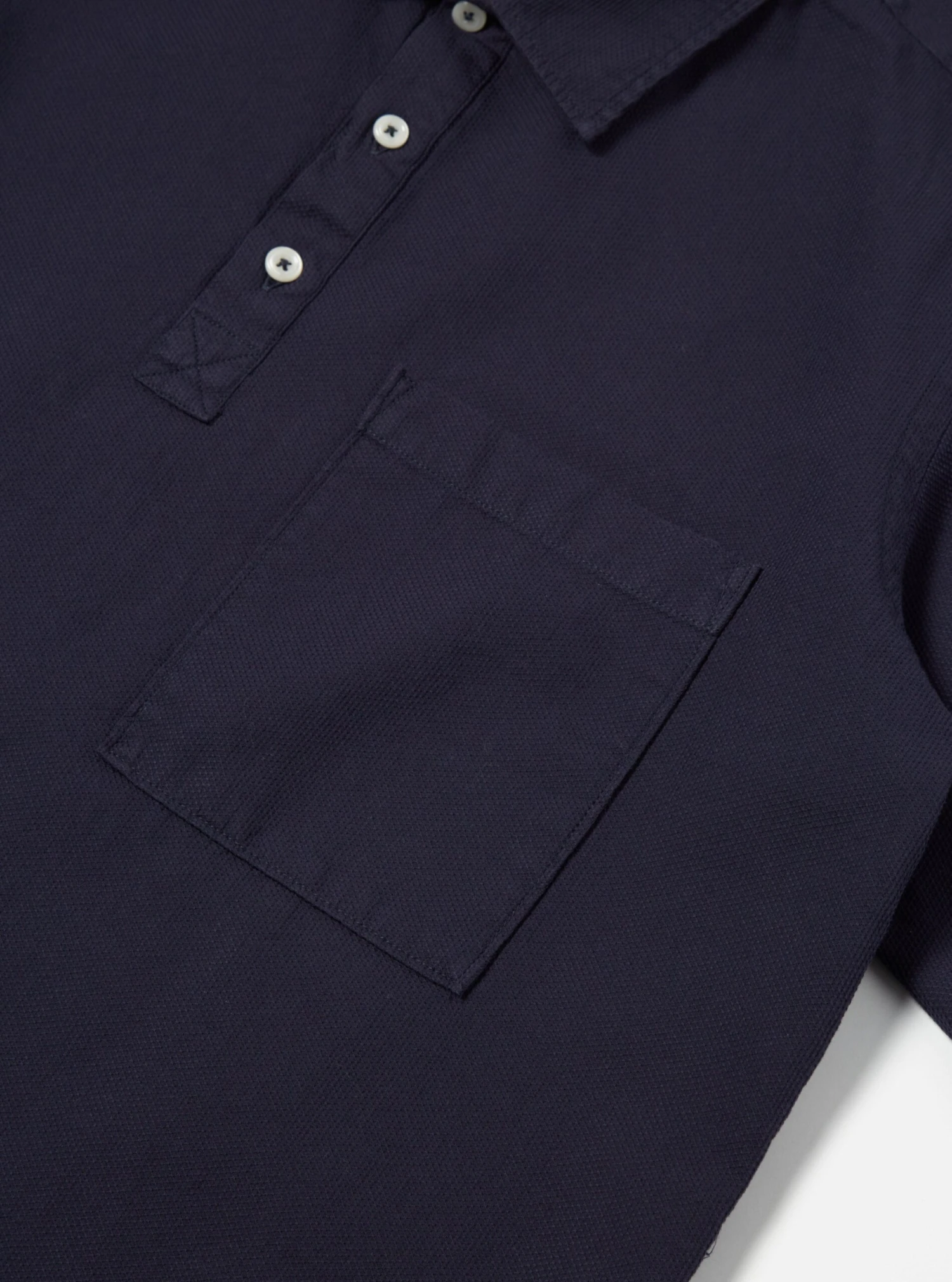 Universal Works Pullover S/S Shirt In Navy Barca Dobby Cotton - Image 4