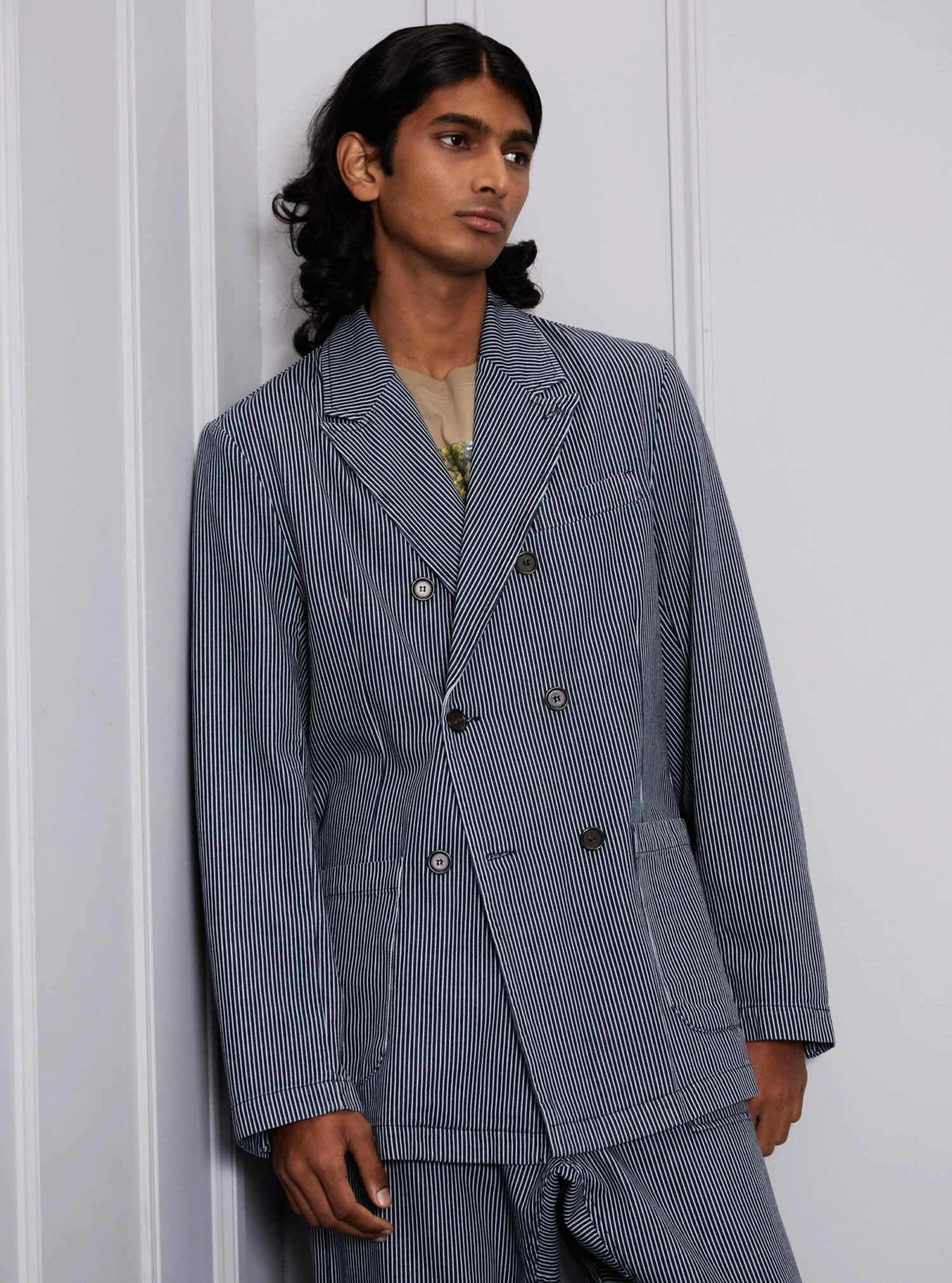 Universal Works Manor Jacket In Indigo Hickory Stripe Denim - Image 3
